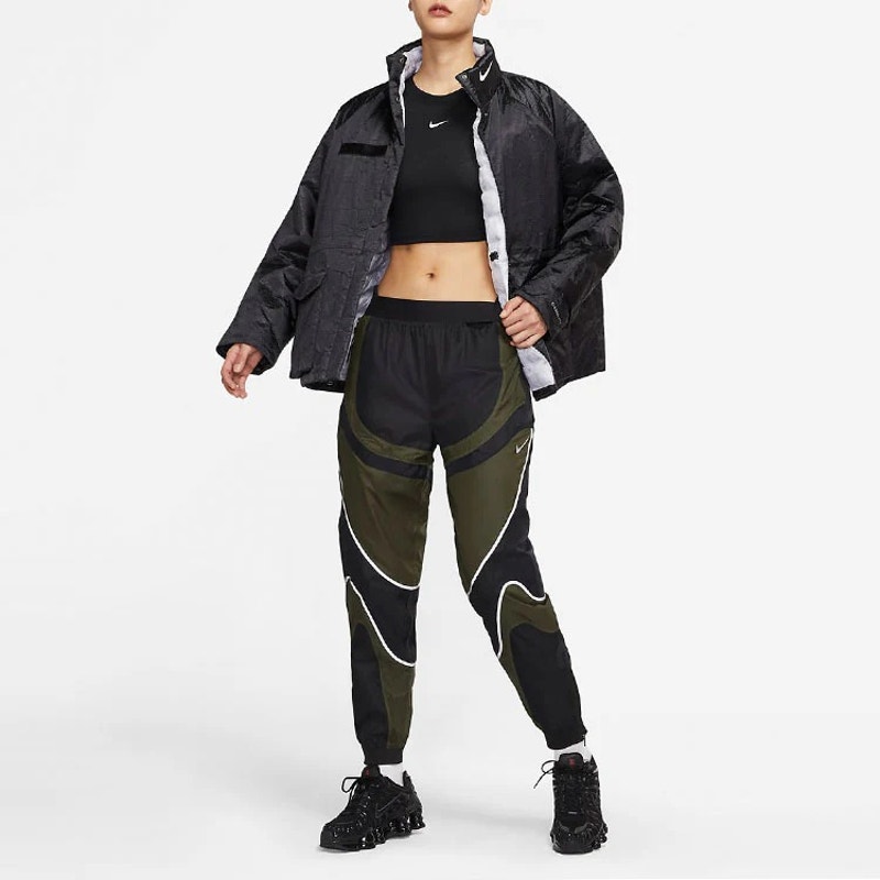 Nike Women's Large Noir Newsprint Iron Grey Ispa Track Pants Streetwear S6-5